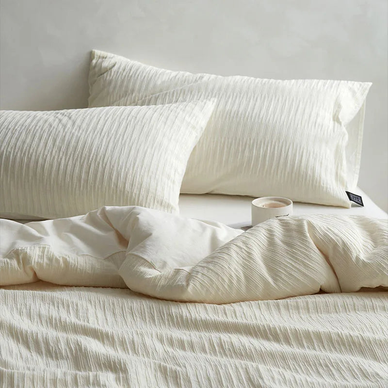 Afralia™ 100% Cotton Foam Yarn Bedding Set with Solid Color Jacquard Design