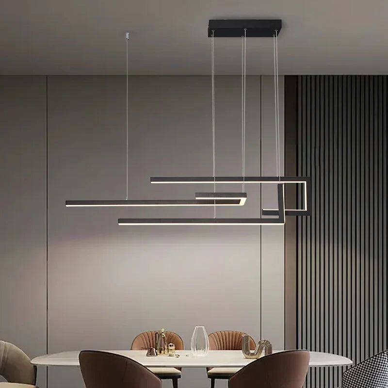 Afralia™ Black LED Ceiling Pendant Light - Dimmable Modern Chandelier for Home Decor