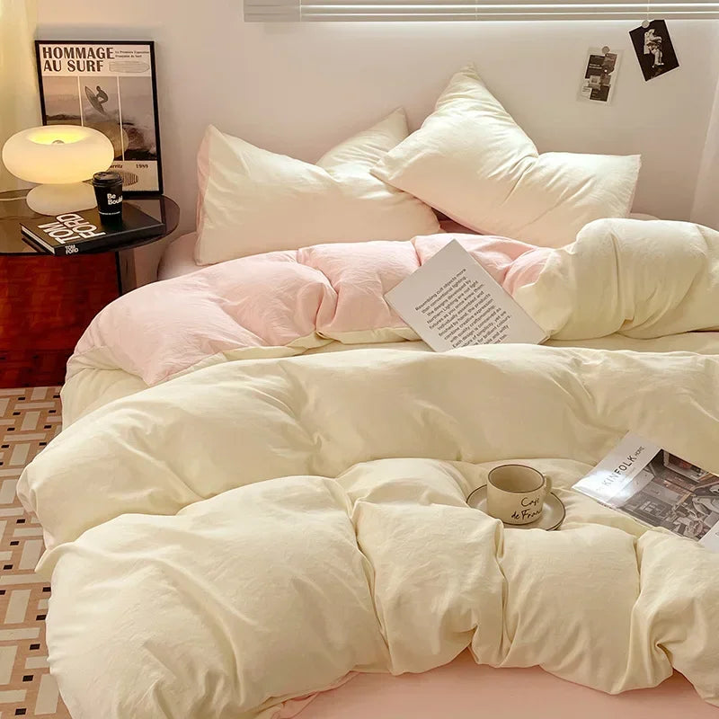 Afralia™ Soft Bedding Set: Fitted Sheet, Duvet Cover, Pillowcase - Queen/King Size