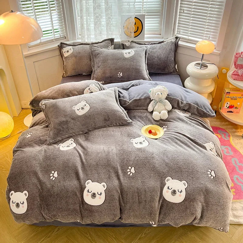 Afralia™ Winter Warm Heart Print Duvet Cover Set for Double Bed - 3 Piece