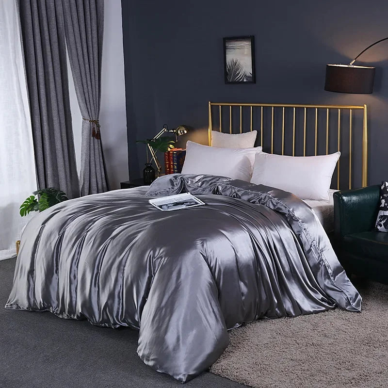 Afralia™ Mulberry Silky Queen Duvet Cover Smooth Luxury Satin King Size Blanket