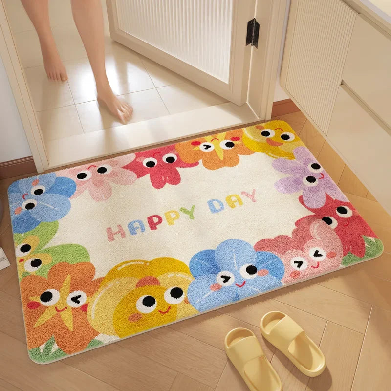 "Afralia™ Cartoon Print Bathroom Carpet: Soft, Absorbent & Anti-Slip Entrance Mat"