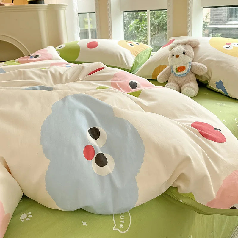 Afralia™ Grid Print Cotton Bedding Set for Single Double Beds