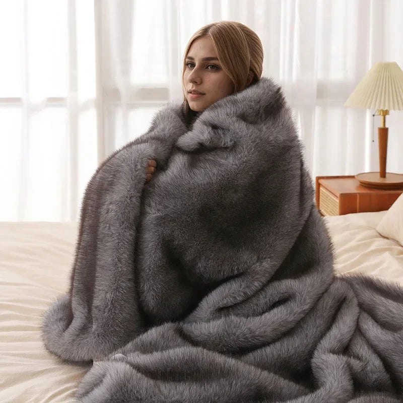 Afralia™ Luxe Faux Fox Plush Blanket: Thick, Warm, Soft Sofa Cover - High-Quality Solid Color