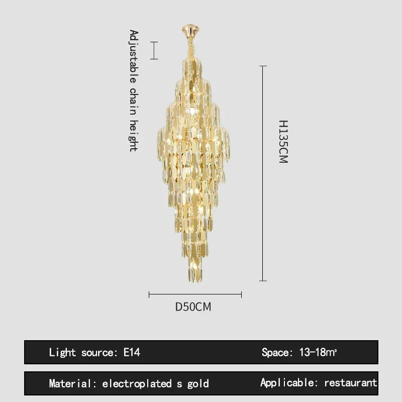 Afralia™ Crystal Luxury Chandelier for Villa Hotel Living Room Spiral Staircase