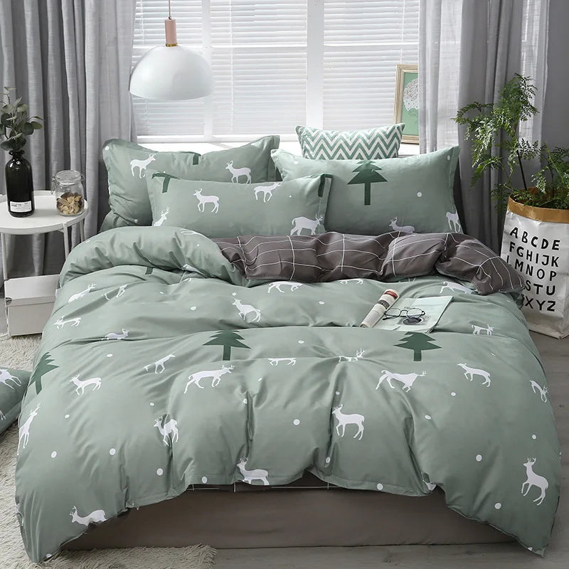 Afralia™ Cartoon Print Bedding Set: Breathable Duvet Cover, Bed Sheet, Pillowcases - Double & Single Sizes