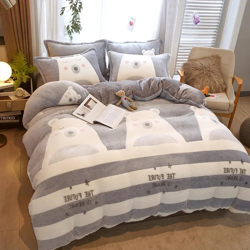Afralia™ Winter Warm Heart Print Duvet Cover Set for Double Bed - 3 Piece