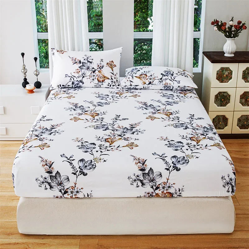 Floral Print Fitted Sheet & Pillowcase Set by Afralia™ for All Seasons