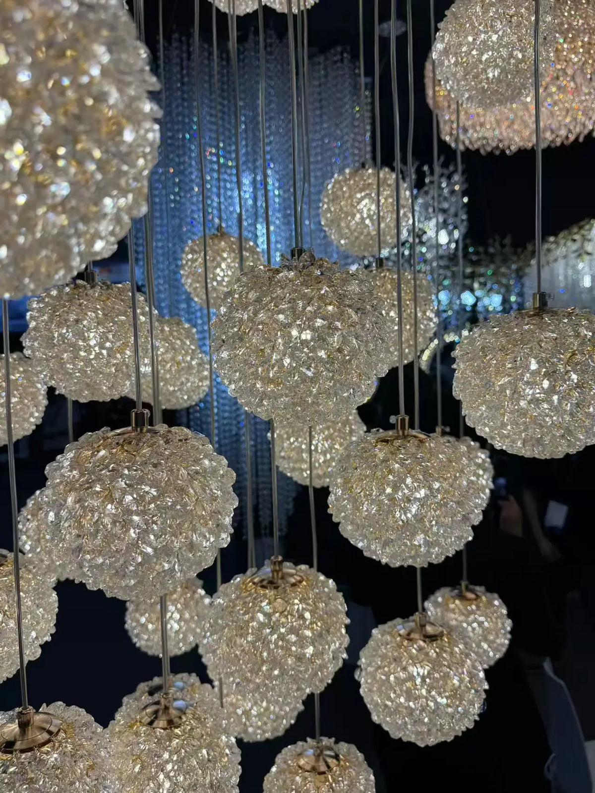 Afralia™ LED Glass Ball Chandelier for Staircase Duplex Villa Loft Hollow Living Room