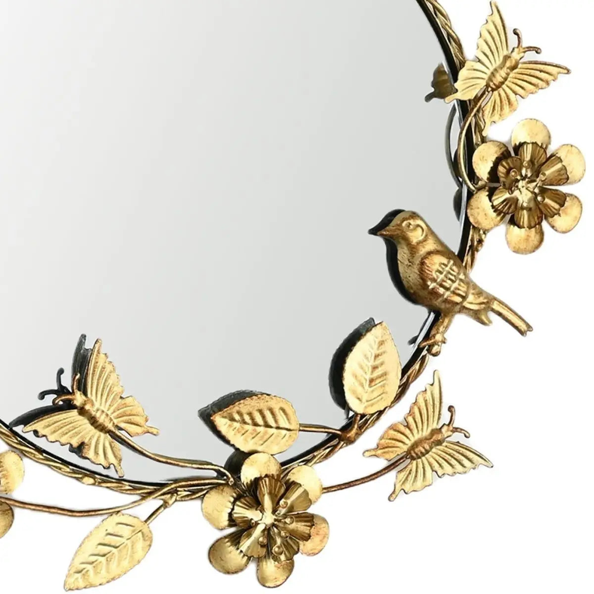 Afralia™ Metal Flower and Bird Decorative Mirror, Wrought Iron Retro American French Style Mirror