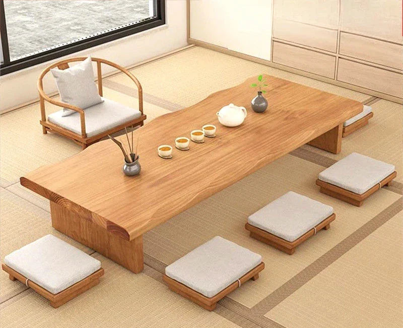 Afralia™ Modern Chinese Solid Wood Tea Table, Chair & Zen Stool Set