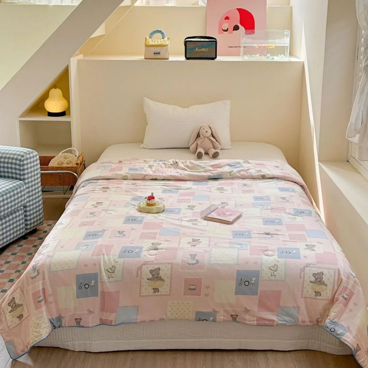 Afralia™ Cartoon Patchwork Summer Cooling Blanket Lightweight Air Condition Comforter
