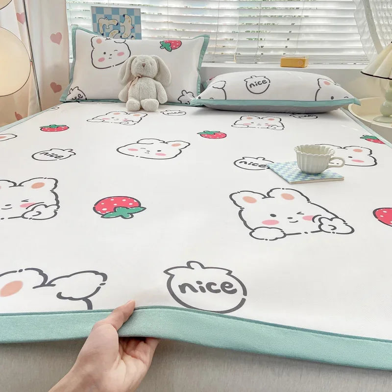 Afralia™ Summer Cartoon Printed Silky Bed Mat Set - Soft Skin-Friendly Cushion Mattresses