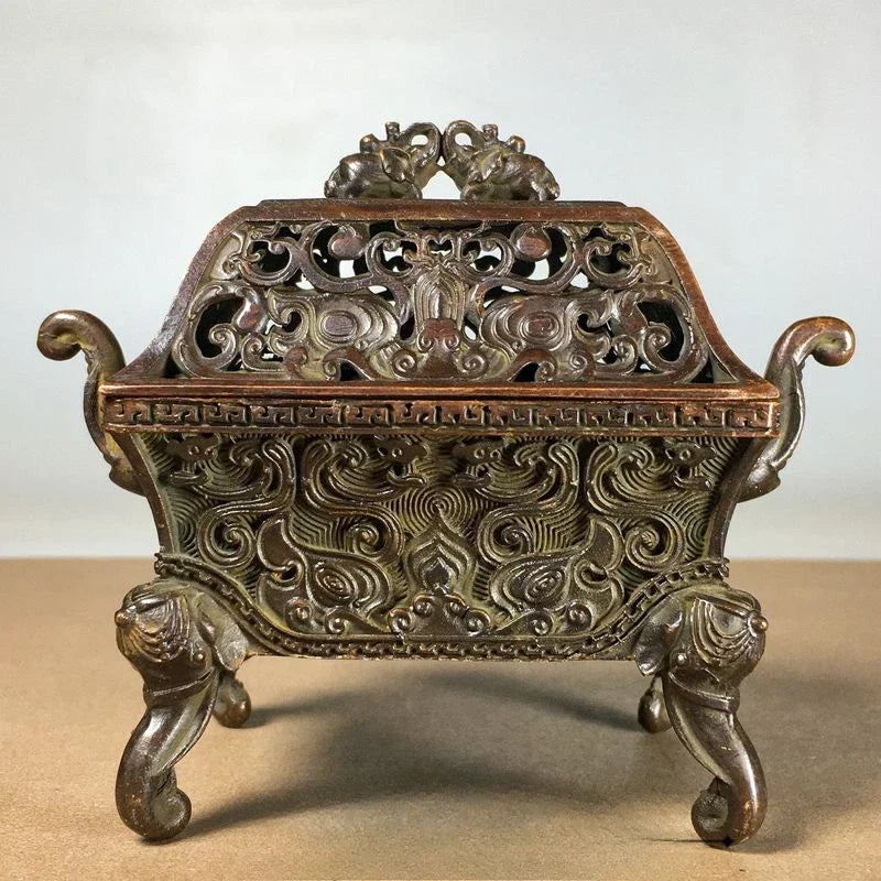 Afralia™ Copper Elephant Head Incense Burner with Lid - Retro Indoor Ornament