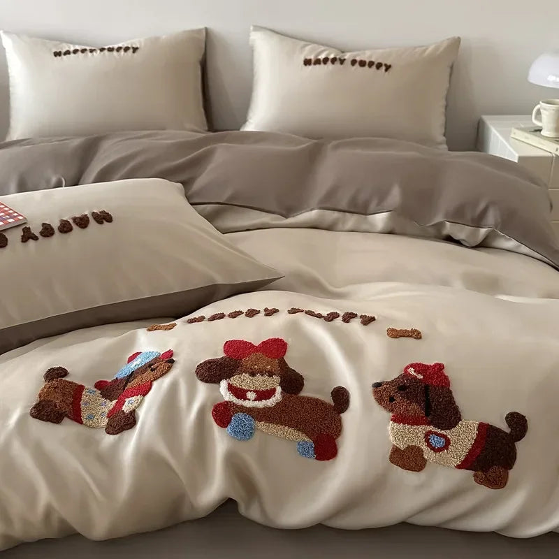 Afralia™ Cartoon Embroidery Cotton Bedding Set - Summer Cool, Skin Friendly Flat Sheet Kit