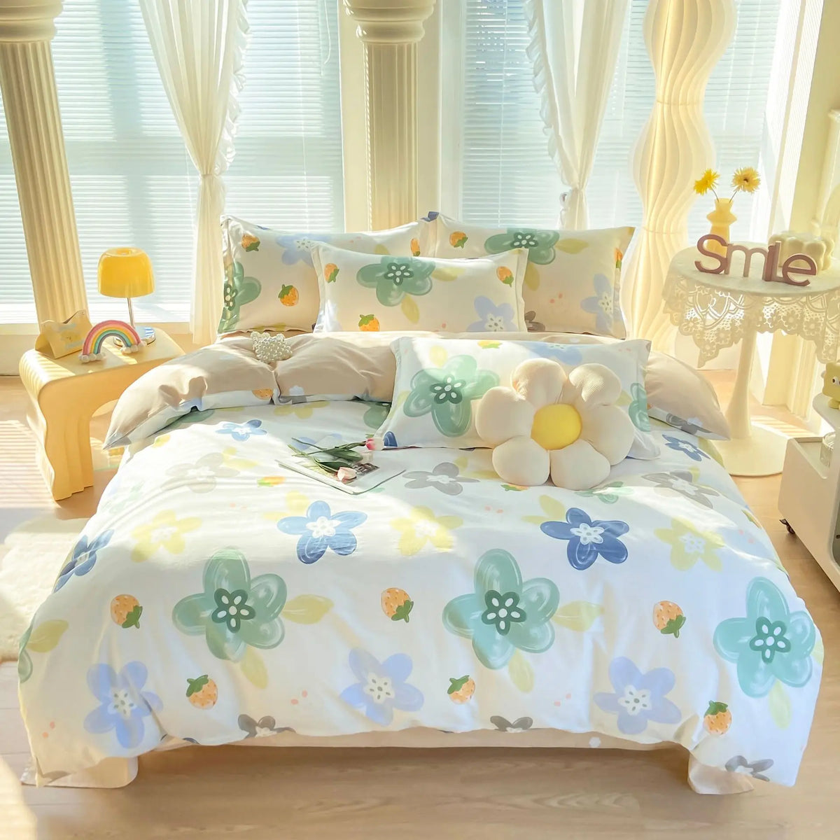 Afralia™ Romantic Flower Print Cotton Bedding Set with Ultra Soft Duvet Cover & Bed Linens