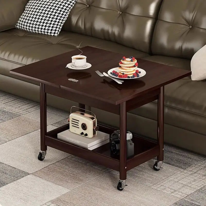 Afralia™ Ash Wood Cart Coffee Table with Folding Desktop Storage