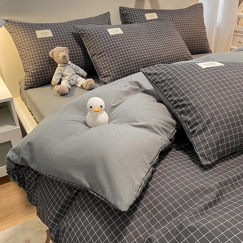 Afralia™ Checkered Print Bedding Set: Fitted Sheet, Duvet Cover, Pillowcase