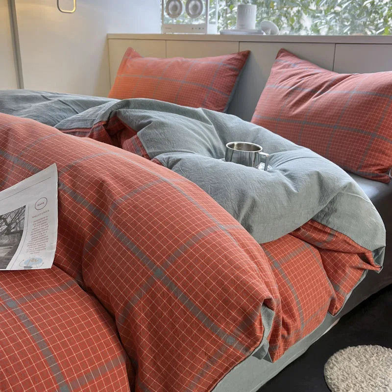 Afralia™ Soft Grid Print Bedding Set for King Queen Double Size Beds