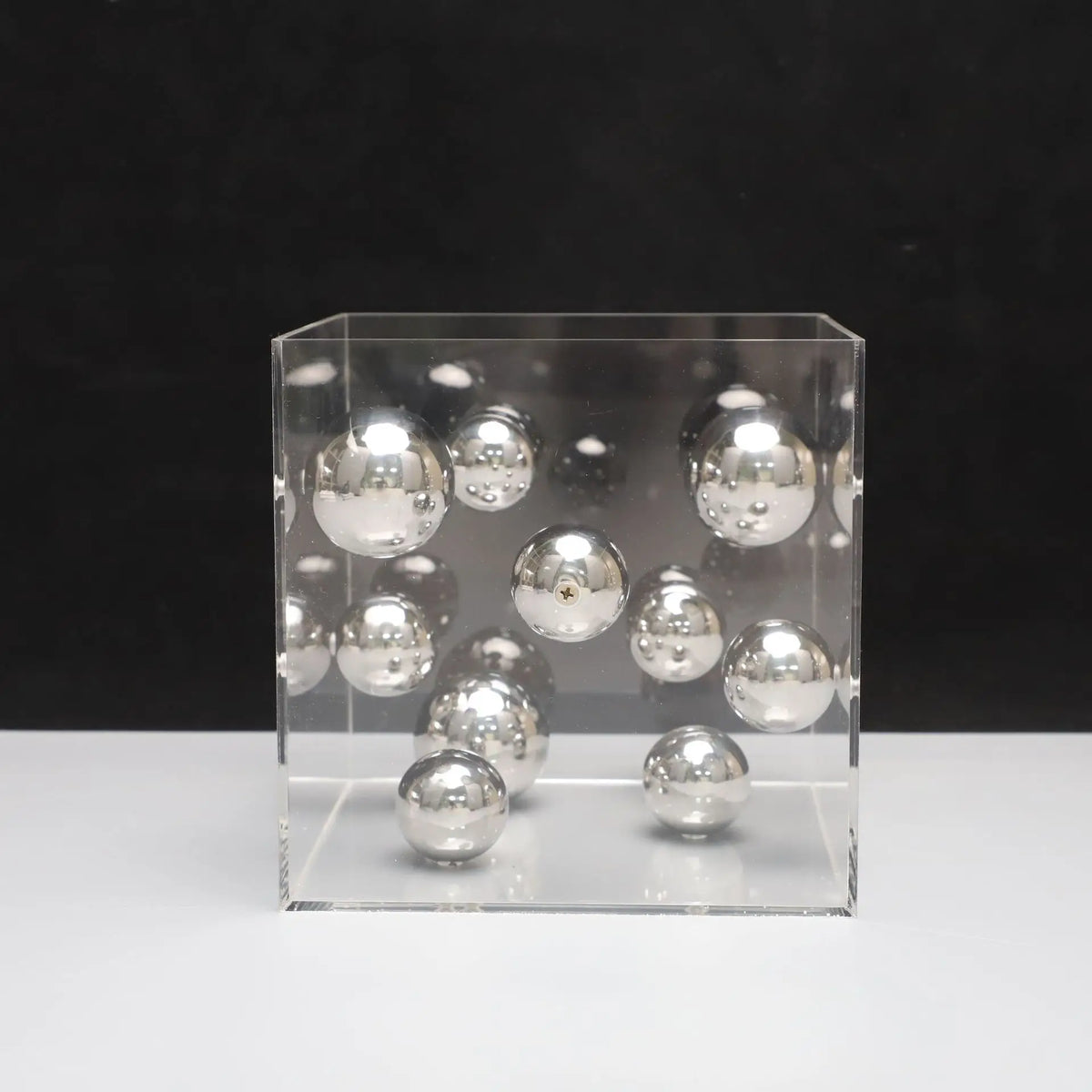 Afralia™ Abstract Metal Ball Artworks in Transparent Acrylic Container Boxes