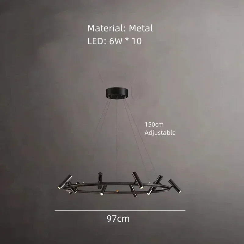 Afralia™ Black Metal Round LED Pendant Chandelier for Indoor Lighting