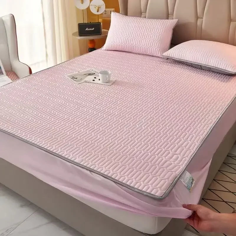 Afralia™ Cooling Latex Fitted Sheet Set: Soft 3-Layer Mattress Protector for Hot Sleepers
