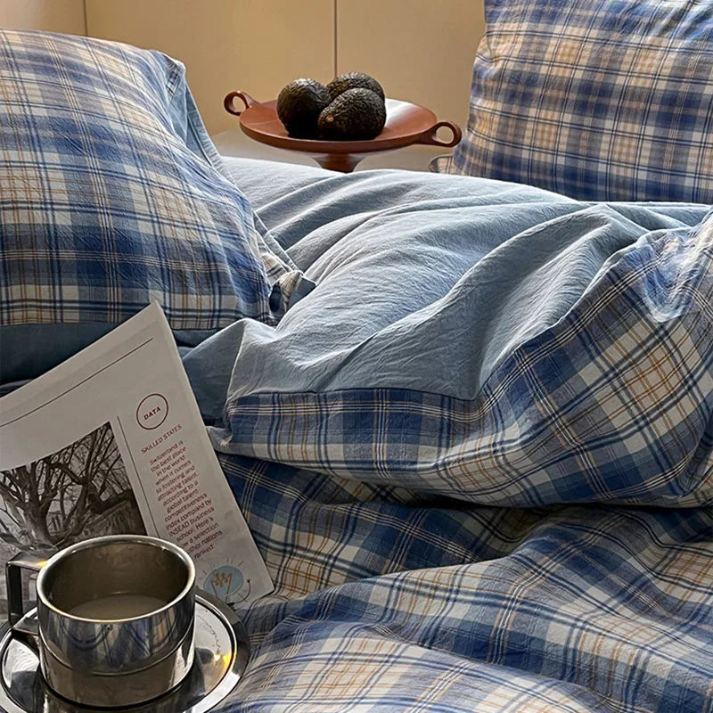 Afralia™ Soft Grid Print Bedding Set for King Queen Double Size Beds