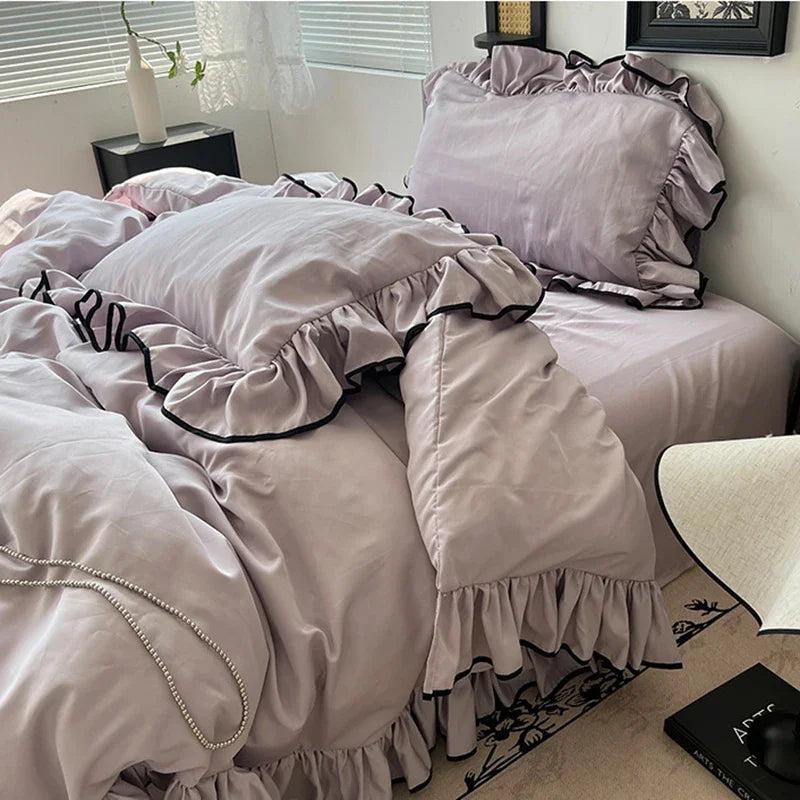 Afralia™ Cooling Silky Ruffled Bedding Set 180X220 - 4 Piece Smooth Fitted Sheet