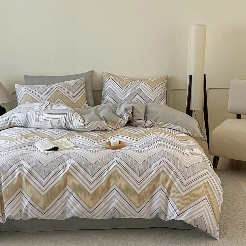Afralia™ Soft Cotton Grid Printed Bedding Set for Single/Double Bed
