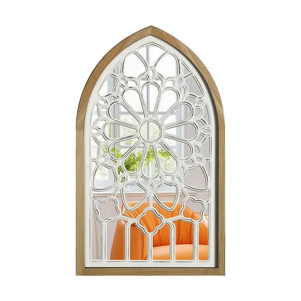 Afralia™ Gothic Rose Window Carved Mirror for Wall Decor in Living Room or Bedroom