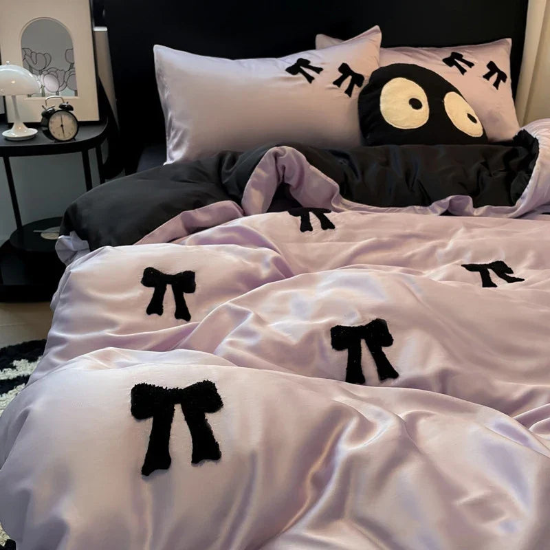 Afralia™ Embroidered Rayon Silk Bedding Set: Duvet Cover, Sheets, Pillowcases in Nordic Style