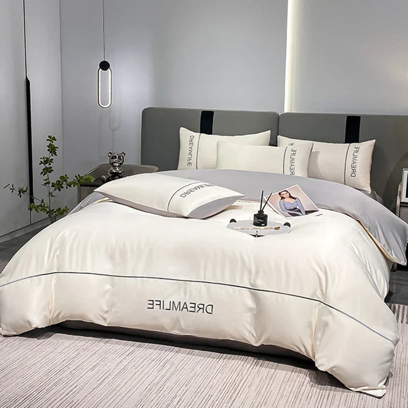Afralia™ Luxury Embroidery Ice Silk Bedding Set - Cooling Comforter Cover Kit
