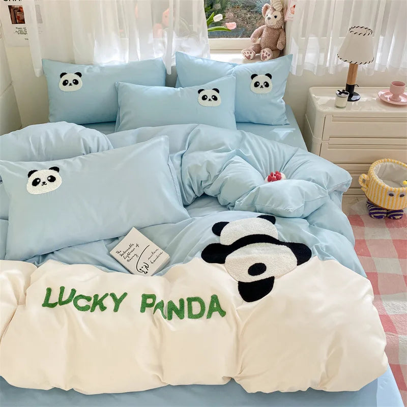 Afralia™ Color Block Cotton Embroidery Bedding Set for All Seasons