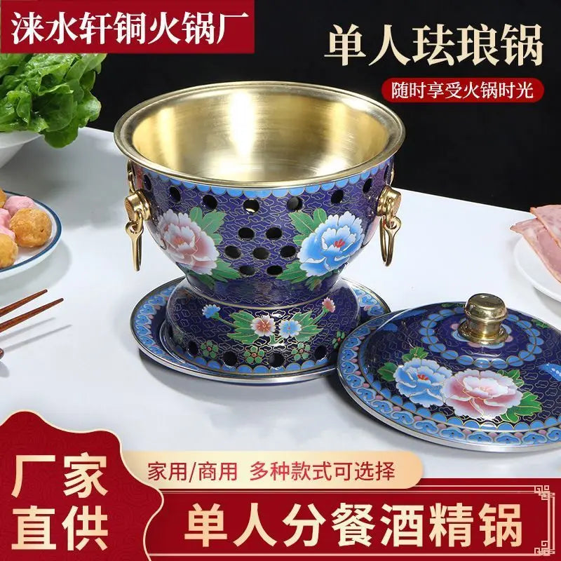 Afralia™ Mini Enamel Hotpot with Alcohol Burner, Pure Copper Single Serving Oil Boiler