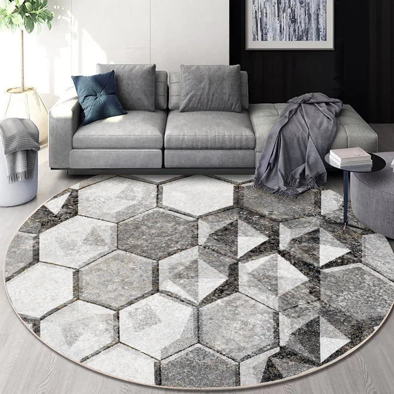 Afralia™ Circular Geometric Cashmere Floor Mat for Living Room, Stain Resistant & Easy-Clean