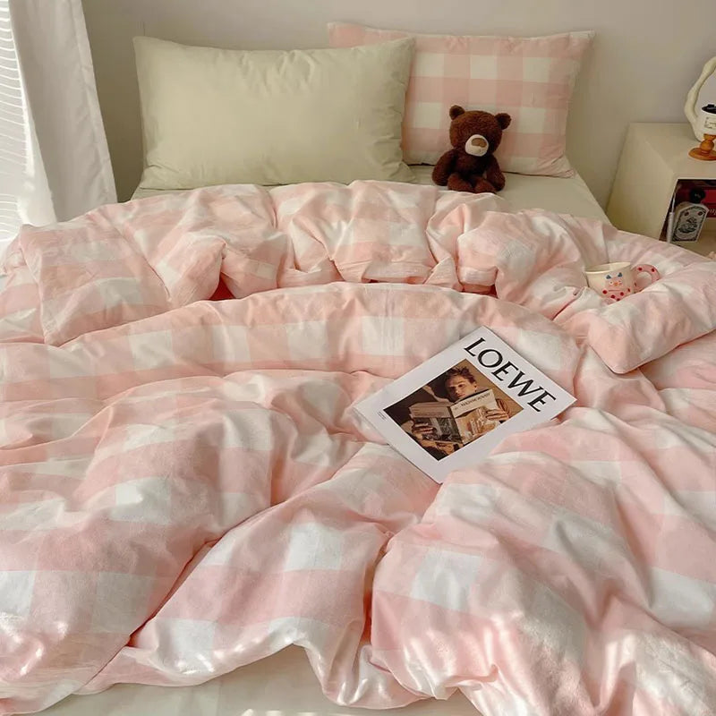 Afralia™ Cozy Cotton Grid Bedding Sets for Student Dorms - Queen/King Bedclothes