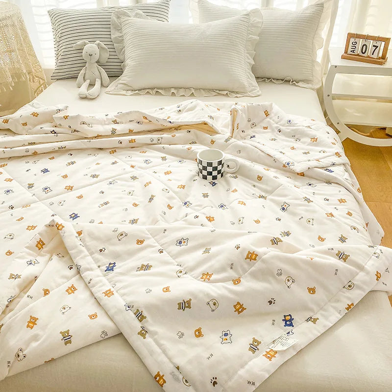 Afralia™ Lightweight Cotton Summer Quilt: Single/Double Machine Washable Air Conditioning Blanket