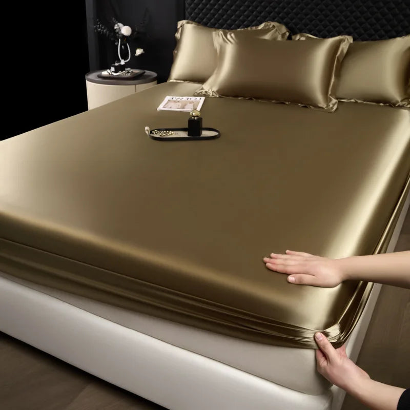 Afralia™ 100% Mulberry Silk Fitted Sheet Set with Pillowcase - Luxury Solid Color Silk Bed Linen