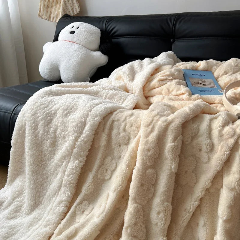 Afralia™ Cozy Lamb Wool Flower Jacquard Blanket: Luxe Solid Color Sofa Quilt for Winter