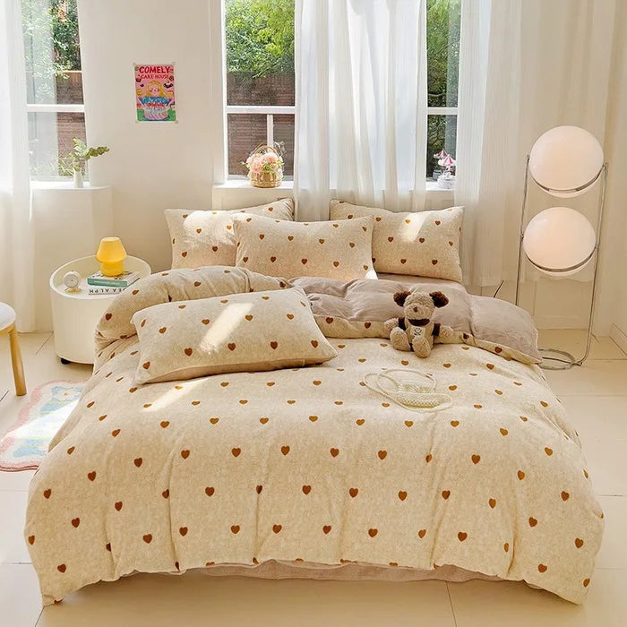 Afralia™ Snowflake Velvet Cute Cartoon Flower Bedding Set for Single Queen