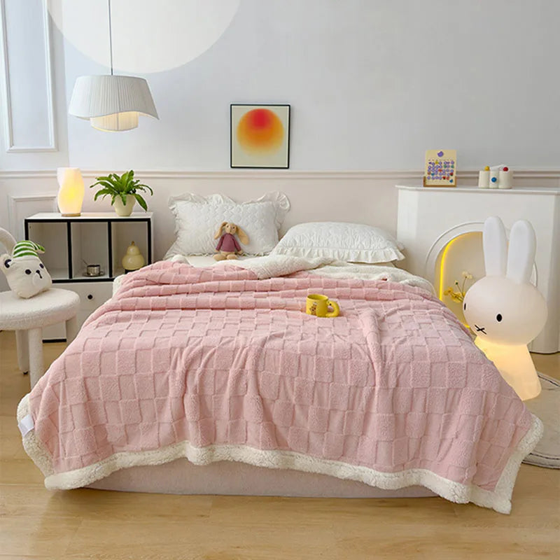 Afralia™ Checkerboard Faux Lamb Fleece Blanket: Soft, Cozy, Dual Sided Sofa Cover, Machine Washable