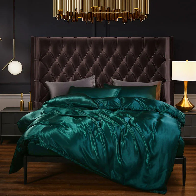 Afralia™ Satin Faux Silk Duvet Cover Set - Luxurious European Style Bedding