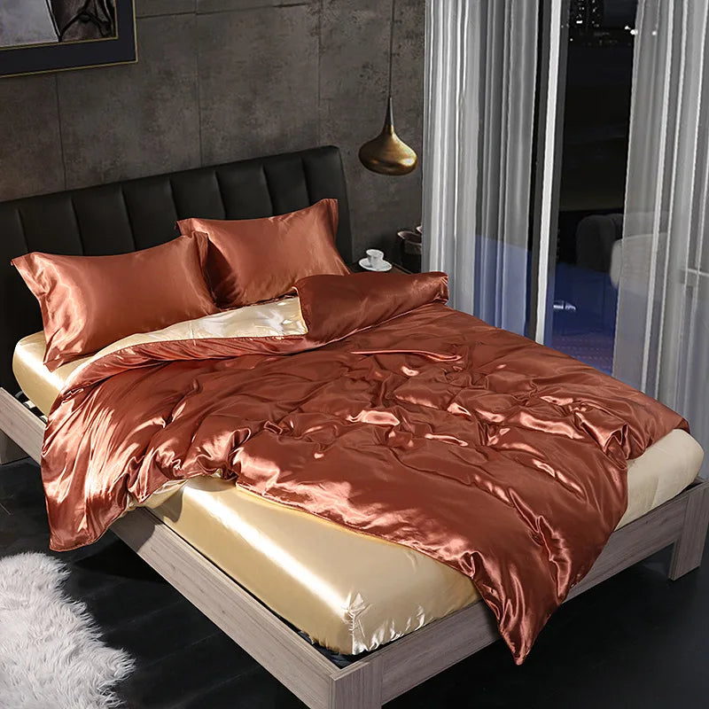 Afralia™ Silk Summer Bedding Set: Double-Sided Cooling Comforter & Soft Satin Sheet - Single/Double