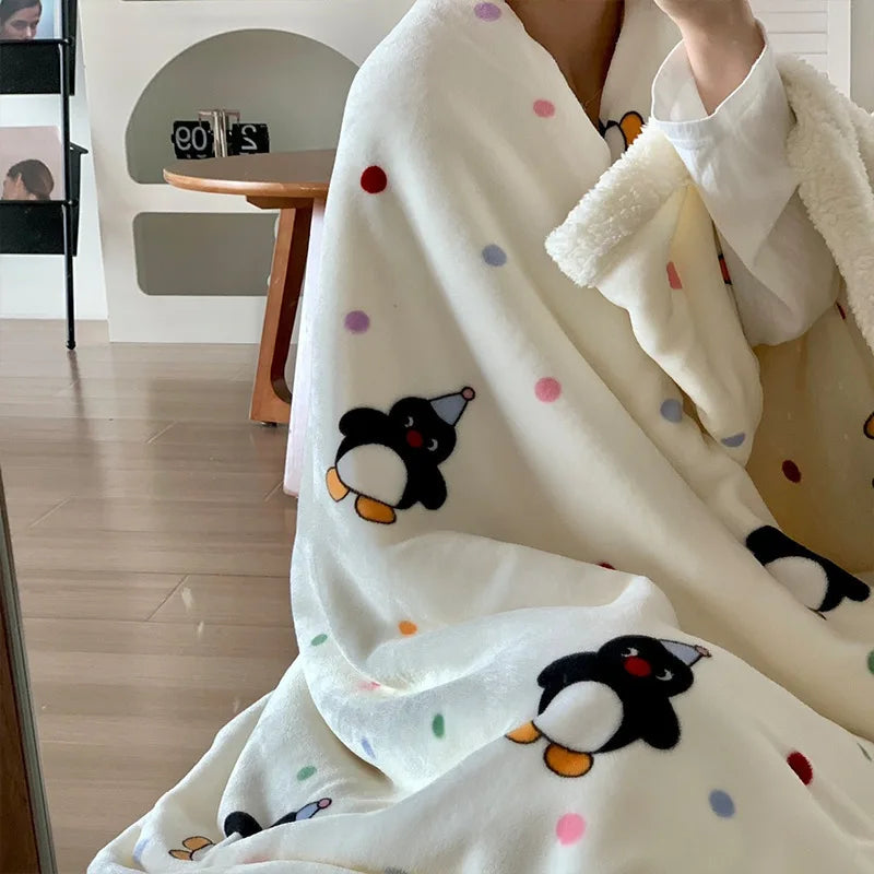 Afralia™ Korean Cartoon Plush Blanket, Soft Nap Sofa Cover for Home Dormitory