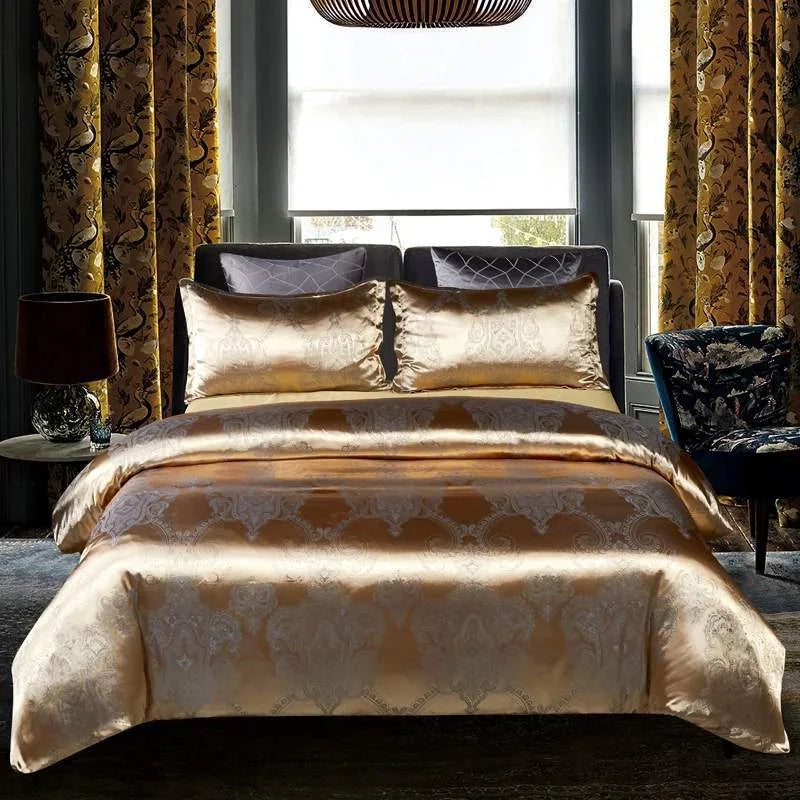 Afralia™ Jacquard Satin Luxury Bedding Set - Queen Size Luxe Duvet Cover Set