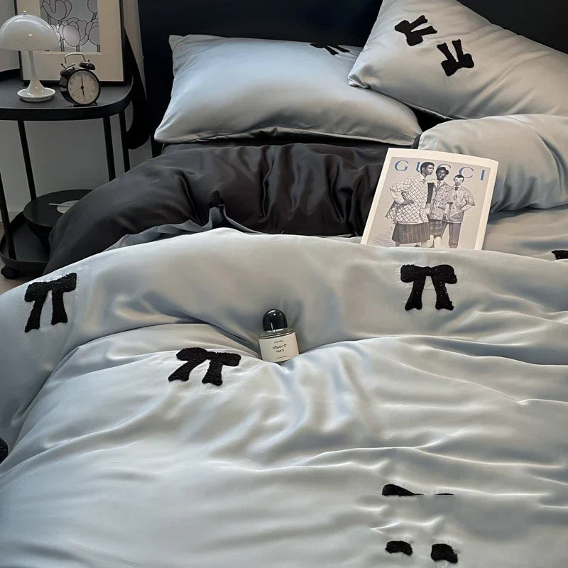Afralia™ Butterfly Embroidered Ice Silk Bedding Sets - Cooling Duvet Cover Kit