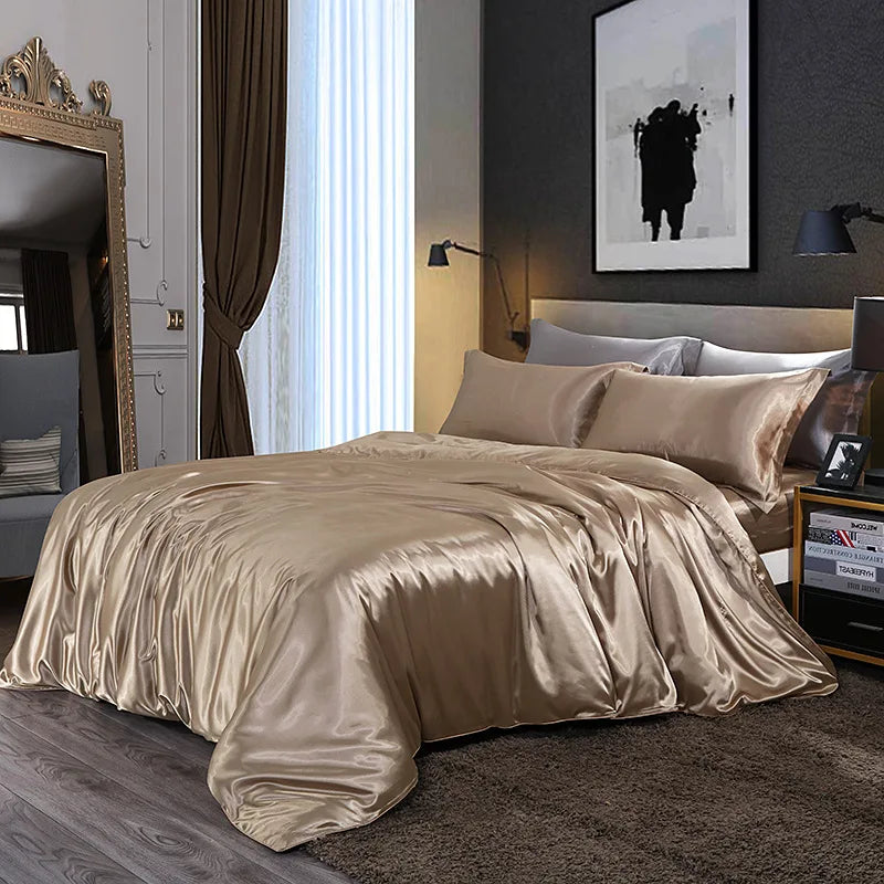 Afralia™ Silk Summer Bedding Set: Double-Sided Cooling Comforter & Soft Satin Sheet - Single/Double