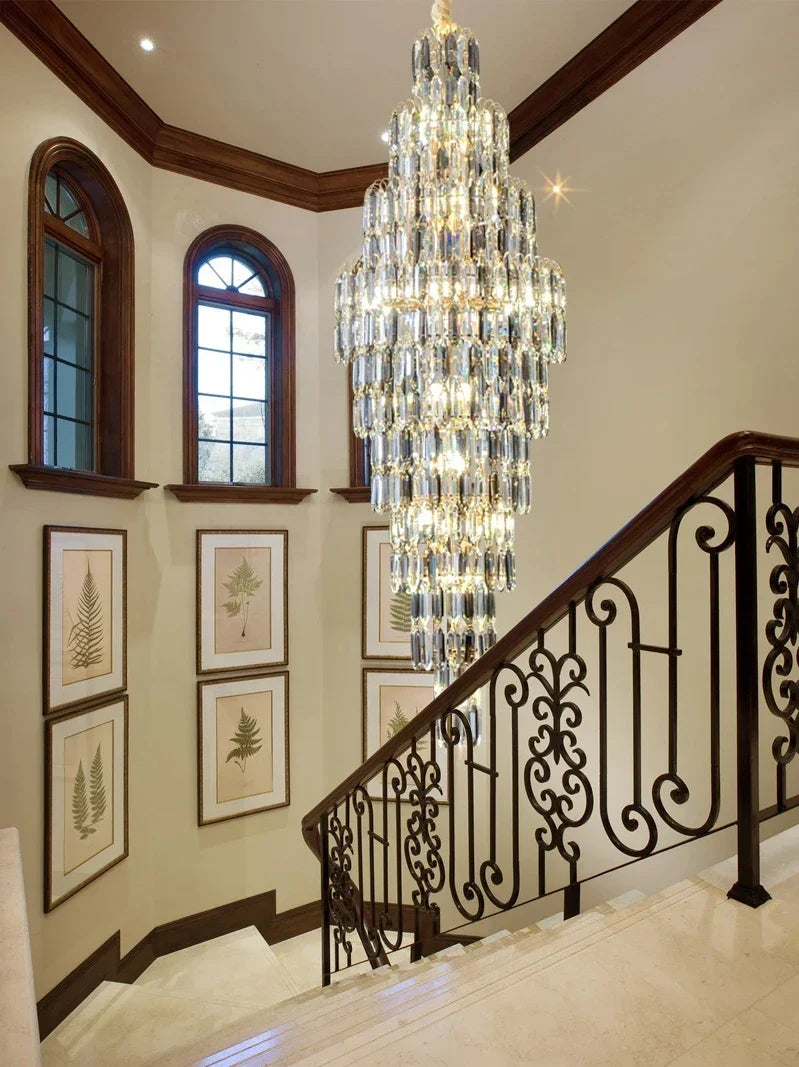 Afralia™ Crystal Luxury Chandelier for Villa Hotel Living Room Spiral Staircase