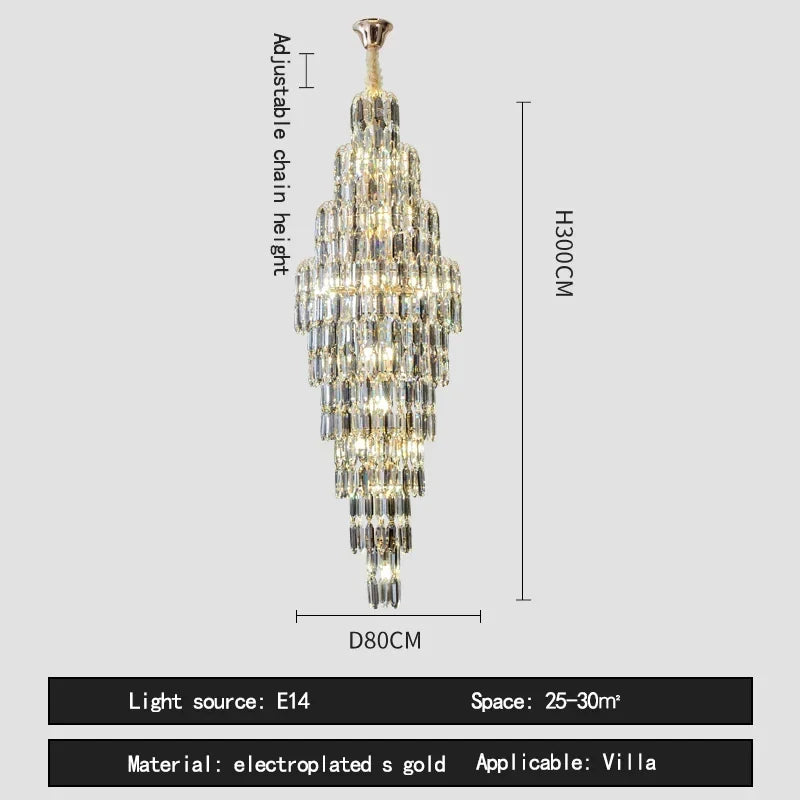 Afralia™ Crystal Luxury Chandelier for Villa Hotel Living Room Spiral Staircase