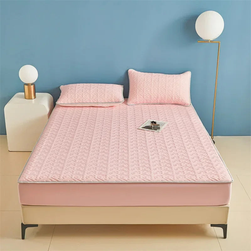 Afralia™ Ice Silky Latex Fitted Sheet Set - Soft Breathable Solid Color Mat